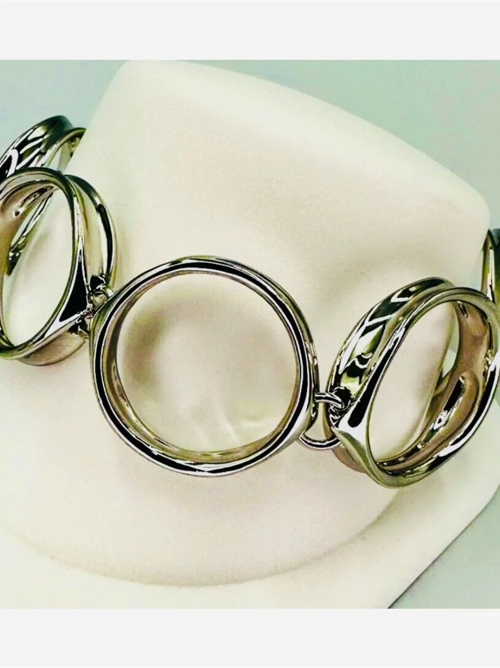 ELLE Sterling Silver Signature Ruby Circle Statement Bracelet 925 Heavy 37g!!!